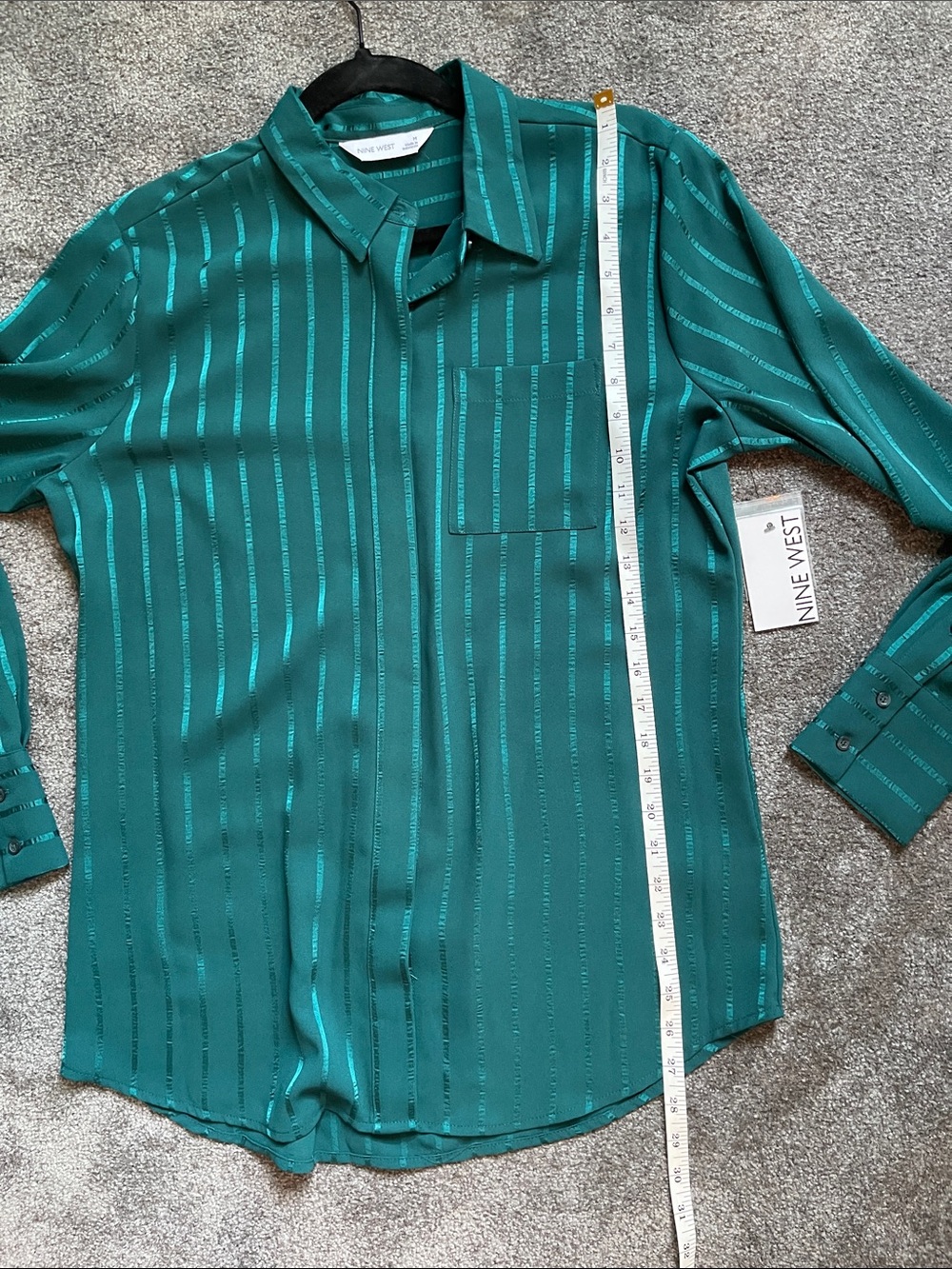 Nine West Emerald Green Striped Button-Up Blouse